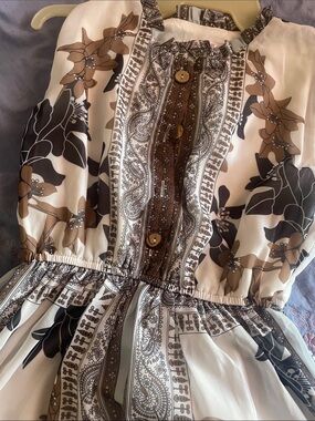 Othr Floral Print Button-Front Midi Dress in Cream and Brown